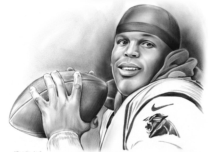 Cam Newton Greeting Card featuring the drawing Cam Newton by Greg Joens