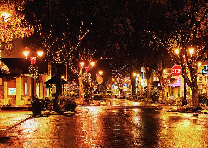 Camas Greeting Card featuring the photograph Camas Downtown at Night by John Christopher