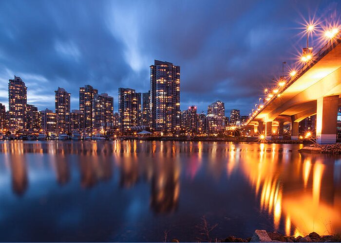 Cambie Bridge Greeting Card featuring the photograph Cambie Bridge at Blue Hour by Alan W