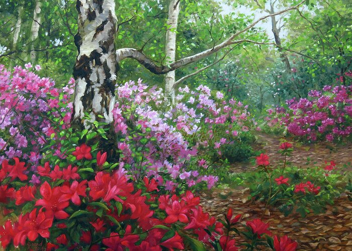 Flowers Greeting Card featuring the painting Camellia Forest, Descanso Gardens by Johanna Girard
