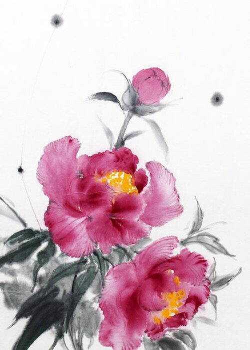 Japanese Greeting Card featuring the painting Camellia / Tsubaki by Fumiyo Yoshikawa
