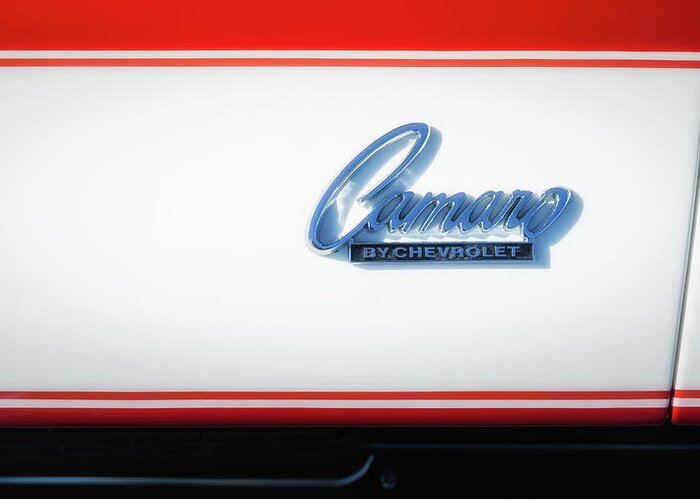 Chevy Greeting Card featuring the photograph Camero Emblem by James Barber