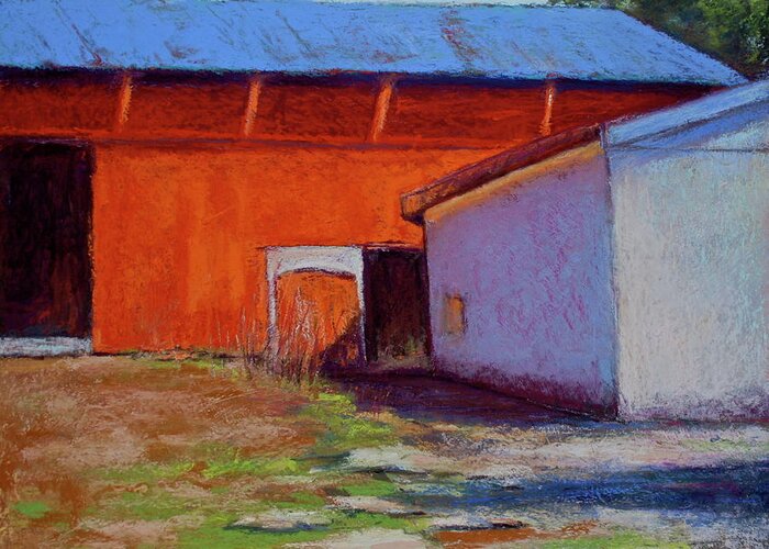 Old Barn Greeting Card featuring the pastel Campbell Farm by Joyce Guariglia