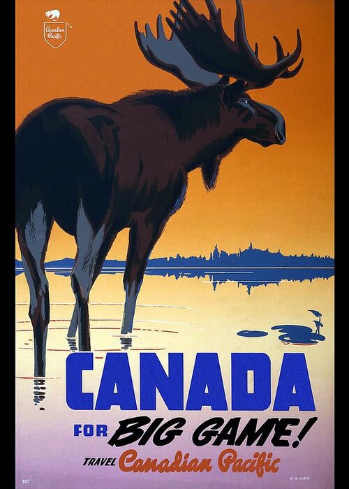 Canadian Pacific Greeting Card featuring the mixed media Canada For Big Game Travel Canadian Pacific - Moose - Retro travel Poster - Vintage Poster by Studio Grafiikka