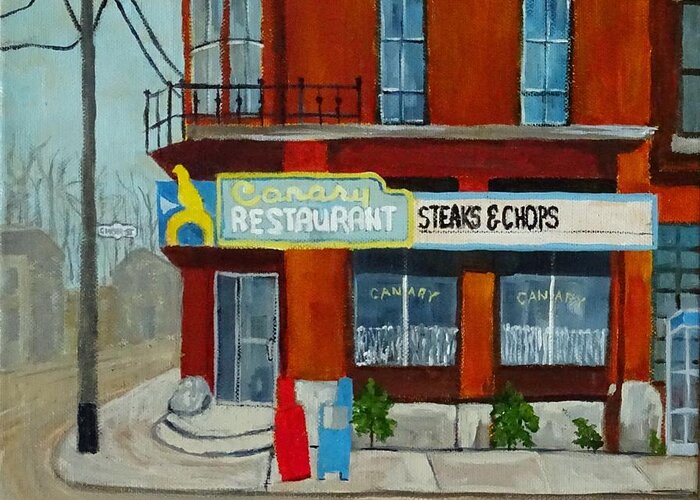 Acrylic Greeting Card featuring the painting Canary Restaurant by Diane Arlitt