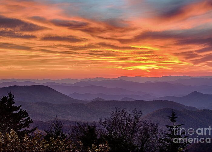 Blue Ridge Parkway Greeting Card featuring the photograph Caney Fork Overlook Sunset by Jennifer Ludlum