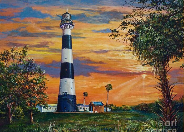 Trees Greeting Card featuring the painting Cape Canaveral Light by AnnaJo Vahle