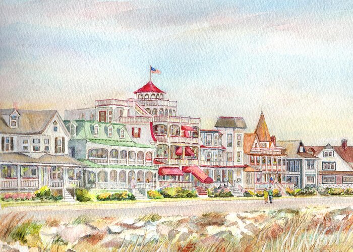 Cape May Promenade Greeting Card featuring the painting Cape May Promenade Cape May New Jersey by Pamela Parsons