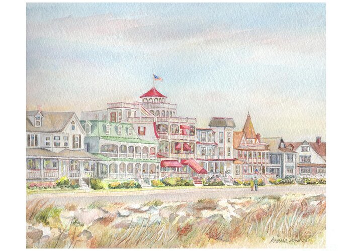 Cape May Greeting Card featuring the painting Cape May Promenade, Jersey Shore by Pamela Parsons