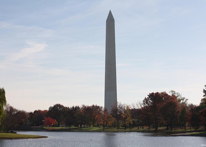 Capital Greeting Card featuring the photograph Capital Autumns - The Washington Monument in the Fall by Ronald Reid