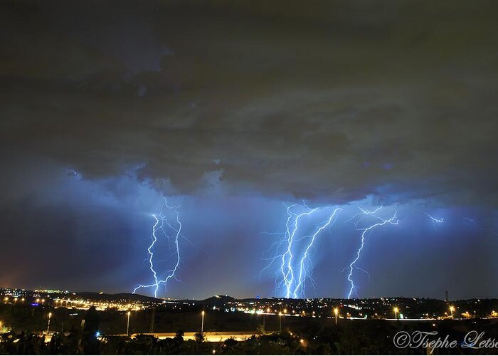 Lightning Greeting Card featuring the photograph Capital city lightning by Tsephe Letseka