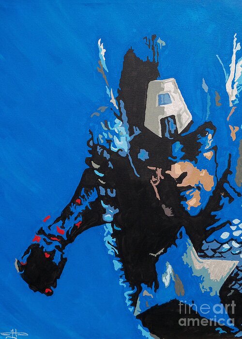Captain America Greeting Card featuring the painting Captain America - Out of the Blue by Kelly Hartman