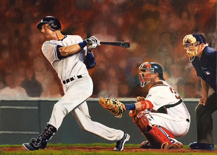 Derek Jeter Greeting Card featuring the painting Captain - Jeter by Rick Fitzsimons