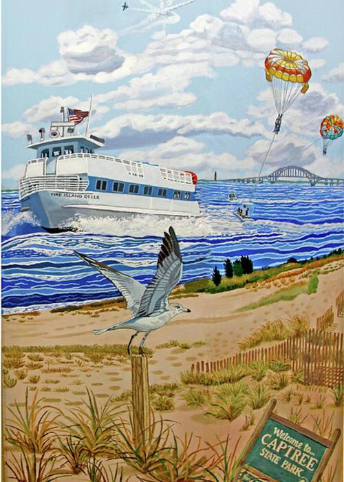 Captree State Park Greeting Card featuring the painting Captree Park Towel Version by Bonnie Siracusa
