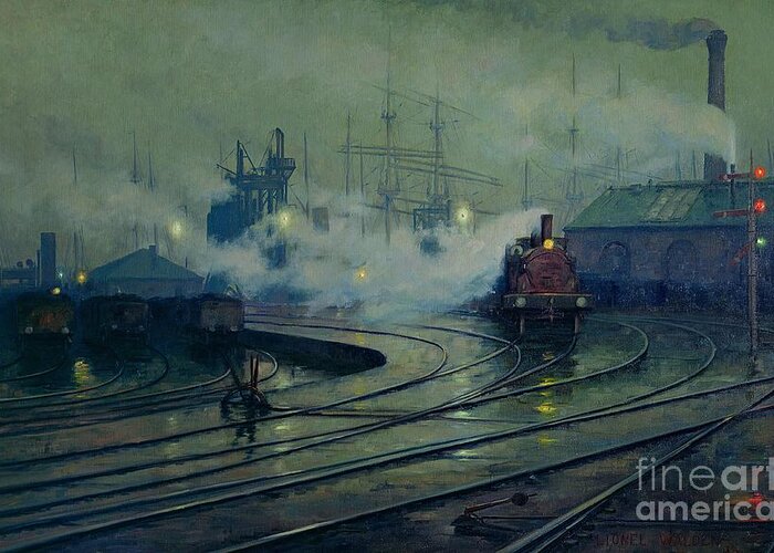 Cardiff Greeting Card featuring the painting Cardiff Docks by Lionel Walden