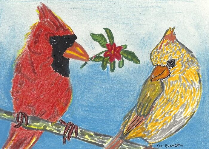 Cardinals Greeting Card featuring the mixed media Cardinal Love by Ali Baucom