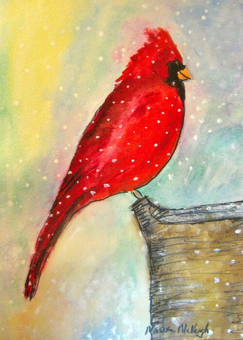 Cardinal Greeting Card featuring the painting Cardinal by Marita McVeigh