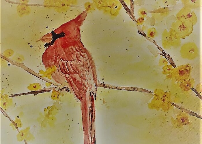 Birds Greeting Card featuring the painting Cardinal Waiting by Stacie Siemsen