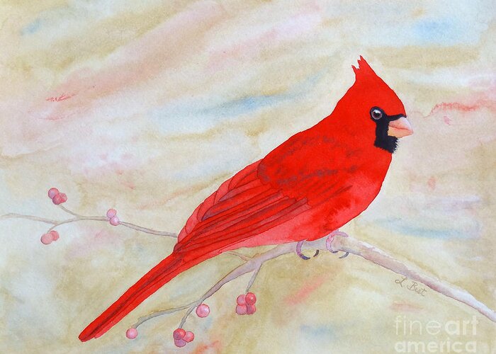Cardinal Greeting Card featuring the painting Cardinal Watching by Laurel Best