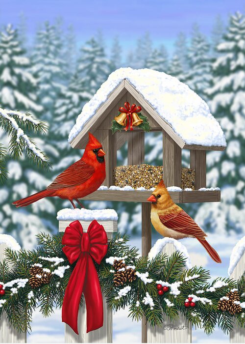 Bird Greeting Card featuring the digital art Cardinals Christmas Feast by Crista Forest