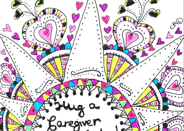 Caregiver Greeting Card featuring the drawing Caregiver Crown Of Hearts by Carole Brecht