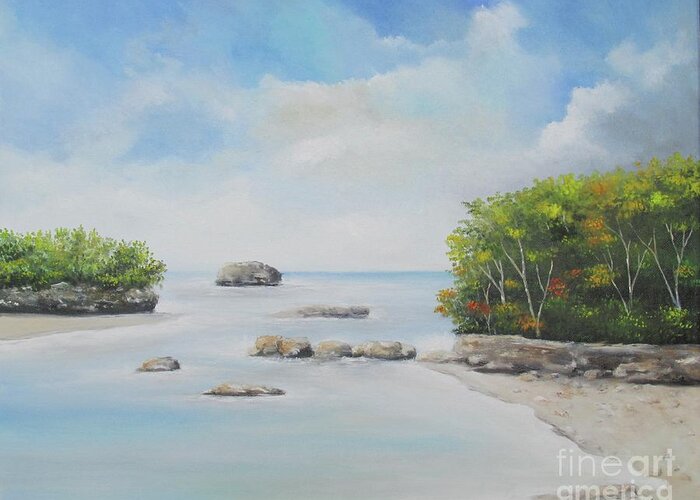 Tropical Landscape Greeting Card featuring the painting Caribbean Beach by Kenneth Harris