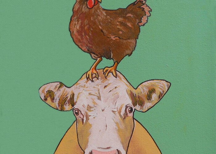 Cow And Chicken Greeting Card featuring the painting Carlyle the Cow by Sharon Cromwell