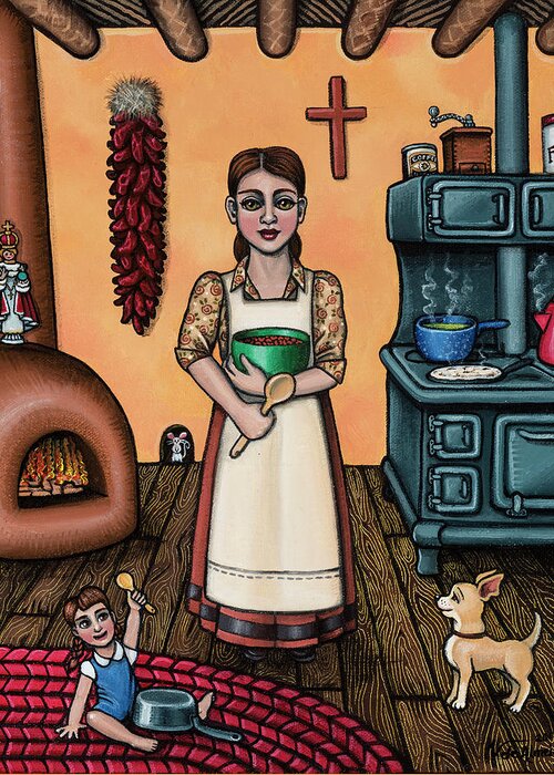 Kitchen Art Greeting Card featuring the painting Carmelitas Kitchen Art by Victoria De Almeida