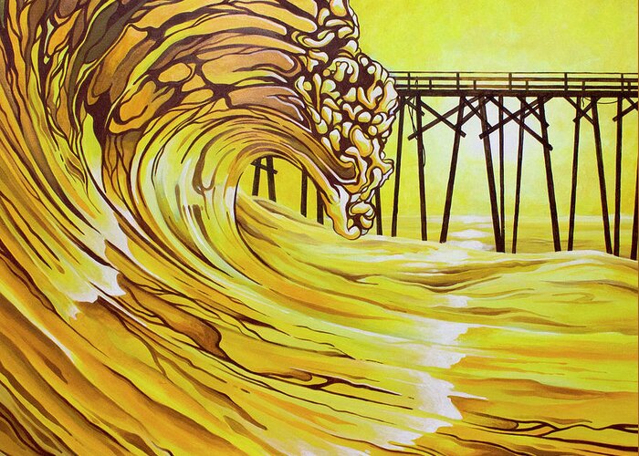 Surfing Greeting Card featuring the painting Carolina Beach North End Pier by William Love