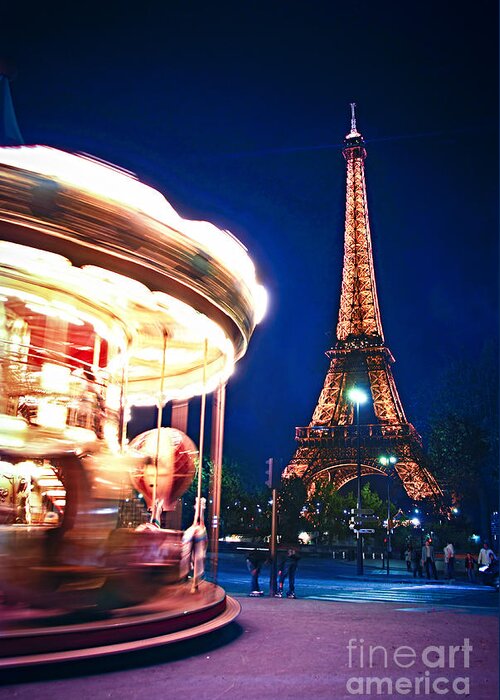 Carousel Greeting Card featuring the photograph Carousel and Eiffel tower by Elena Elisseeva