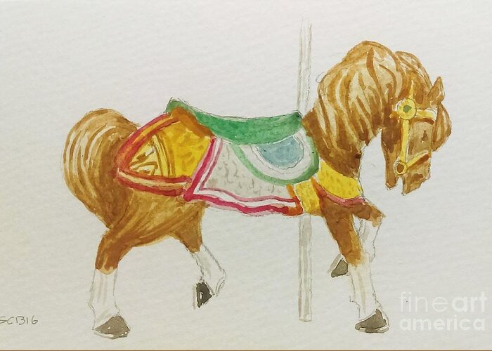 Horse Greeting Card featuring the painting Carousel Horse by Stacy C Bottoms