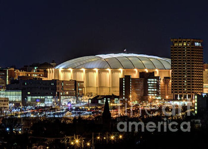 Skyline Greeting Card featuring the photograph Carrier Dome and Syracuse Skyline Panoramic View by Rod Best