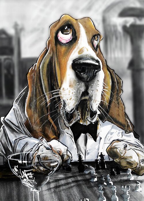 Dog Caricature Greeting Card featuring the drawing Casablanca Basset Hound Caricature Art Print by John LaFree