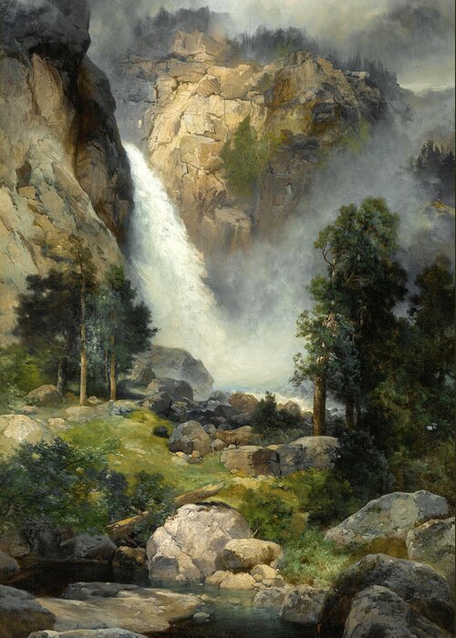 Thomas Moran Greeting Card featuring the painting Cascade Falls. Yosemite by Thomas Moran
