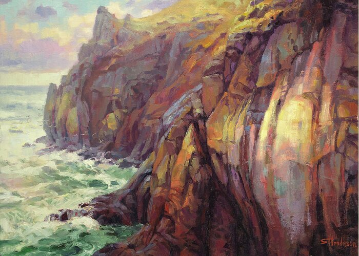 Sea Greeting Card featuring the painting Cascade Head by Steve Henderson