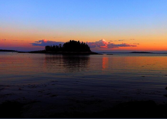 Landscape Greeting Card featuring the photograph Casco Bay Sunset by Maxine LaCombe