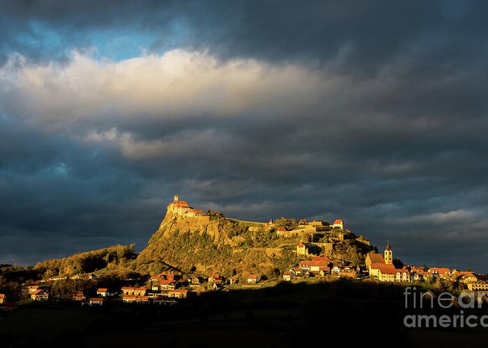 Castle Greeting Card featuring the photograph Castle at Sunset under Thunderstorm by Andreas Berthold