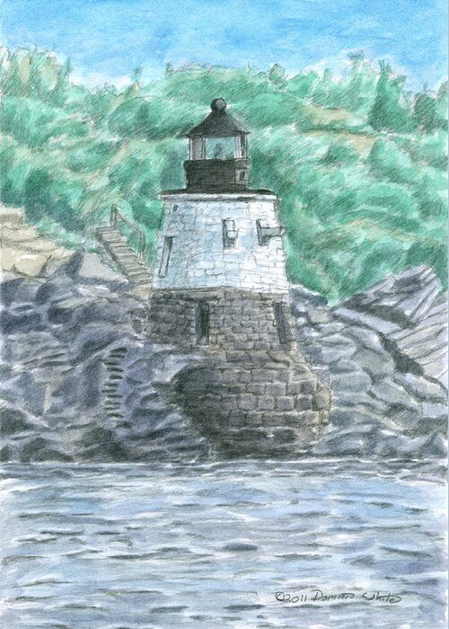Lighthouse Greeting Card featuring the painting Castle Hill Lighthouse by Dominic White