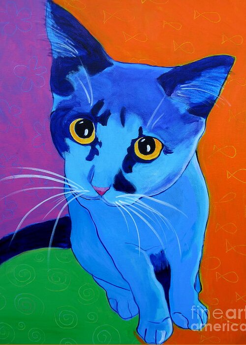 Cat Greeting Card featuring the painting Cat - Kitten Blue by Dawg Painter