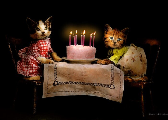 Cat Greeting Card featuring the photograph Cat - It's our birthday - 1914 by Mike Savad