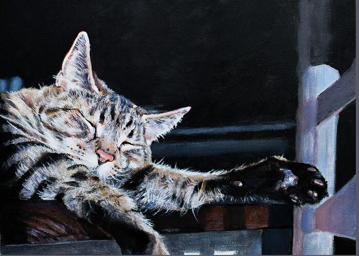 Cat Greeting Card featuring the painting Cat Nap by Christopher Reid