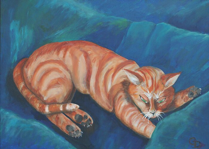 Cat Napping Greeting Card featuring the painting Cat Napping by Gail Daley
