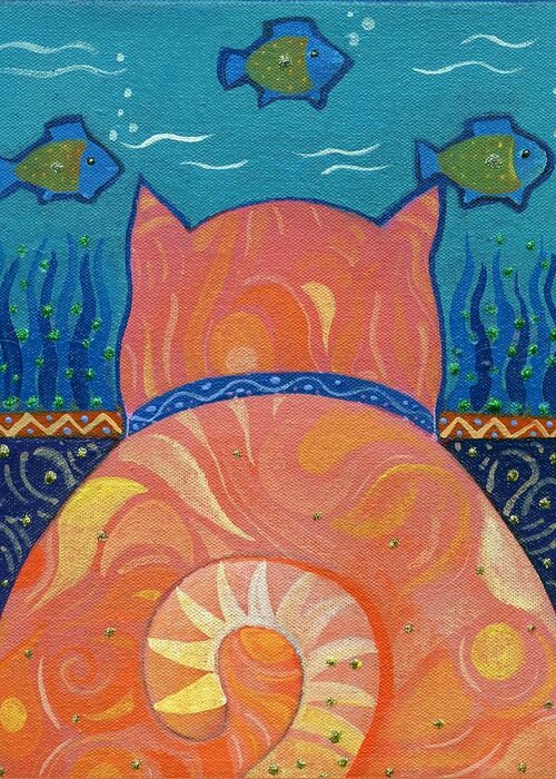 Cat Greeting Card featuring the painting Cat Tales by Helena Tiainen