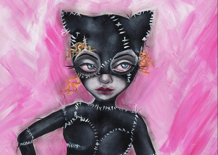 Catwoman Greeting Card featuring the painting Cat Woman by Abril Andrade