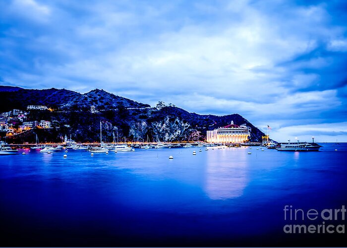 America Greeting Card featuring the photograph Catalina Island Avalon Bay at Night Picture by Paul Velgos