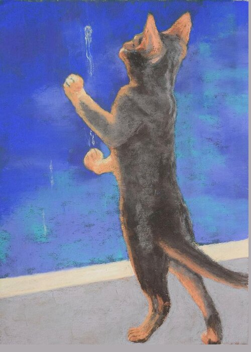 Cat Greeting Card featuring the painting Catch the Rain by Nancy Jolley