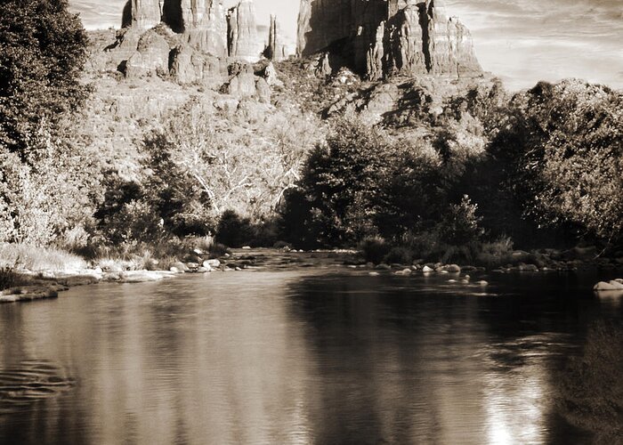 Red Rocks Greeting Card featuring the photograph Cathedral Rock Reflection by Bob Coates