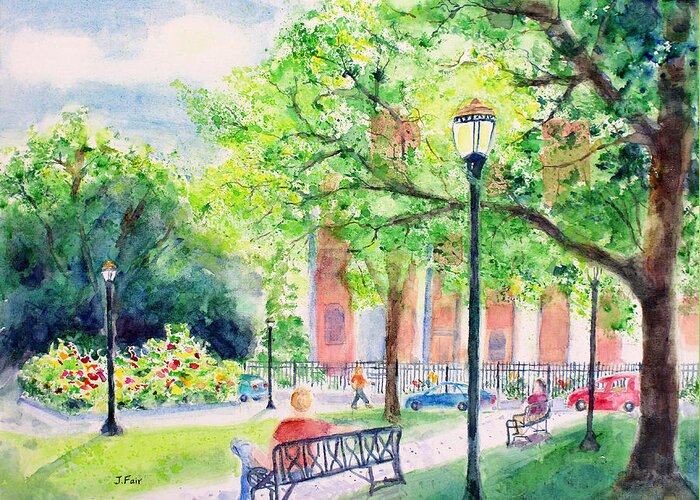 City Greeting Card featuring the painting Cathedral Square in Spring by Jerry Fair