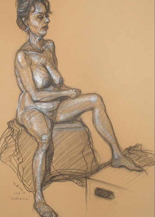 Realism Greeting Card featuring the drawing Catherine Seated by Donelli DiMaria