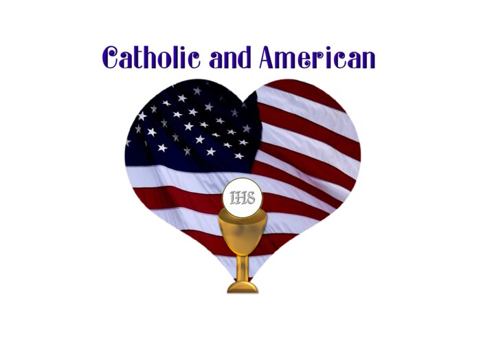 Catholic And American Greeting Card featuring the photograph Catholic and American Flag and Holy Eucharist by Rose Santuci-Sofranko